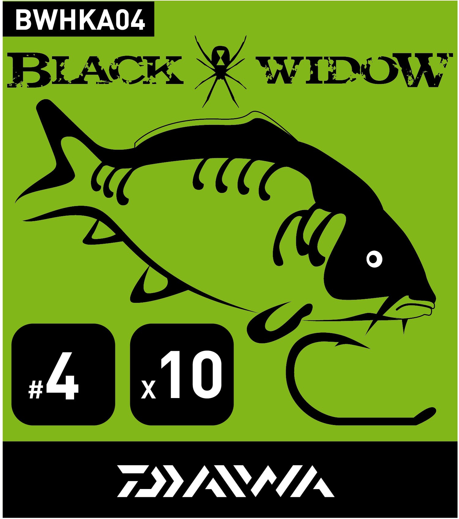 Hameçon carpe DAIWA BLACK WIDOW CARPE de N°2 à N°8 en sachet de 10